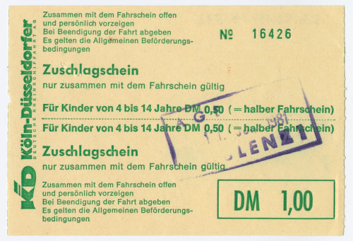 Köln-Düsseldorfer Deutsche Rheinschiffahrt AG (Beteiligte Institution), Zuschlagschein "Für Kinder von 4 bis 14 Jahre", 1981