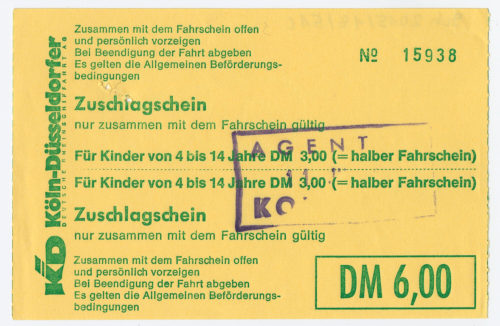 Köln-Düsseldorfer Deutsche Rheinschiffahrt AG (Beteiligte Institution), Zuschlagschein "Für Kinder von 4 bis 14 Jahre", 1981