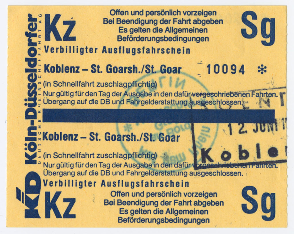 Schiffsfahrschein "Koblenz - St. Goarsh./St. Goar"