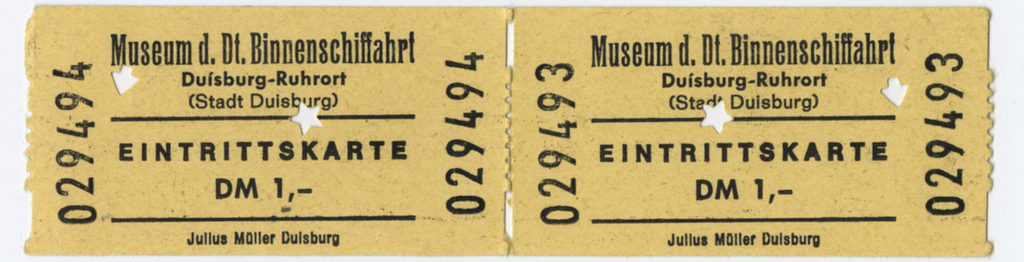 zwei Eintrittskarten "Museum d. Dt. Binnenschiffahrt Duisburg-Ruhrort"