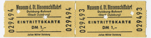 Museum der deutschen Binnenschifffahrt (Beteiligte Institution), zwei Eintrittskarten "Museum d. Dt. Binnenschiffahrt Duisburg-Ruhrort", 1980-2001