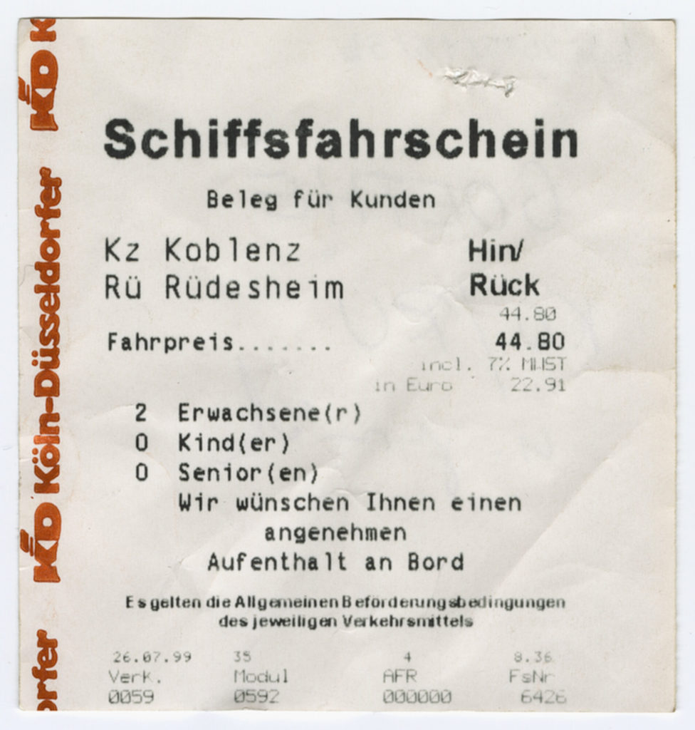 Schiffsfahrschein "Koblenz - Rüdesheim"