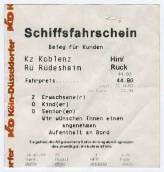 Schiffsfahrschein "Koblenz - Rüdesheim"