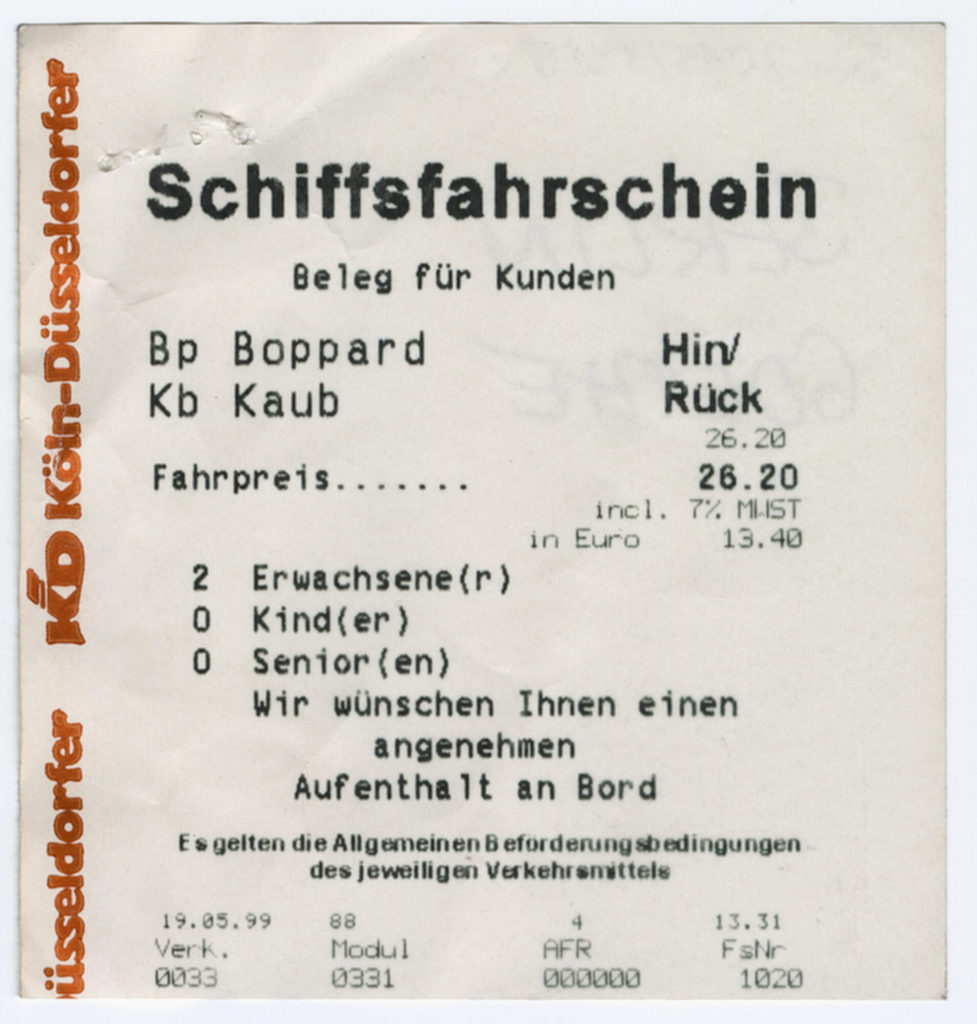 Schiffsfahrschein "Boppard - Kaub"
