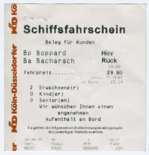 Köln-Düsseldorfer Deutsche Rheinschiffahrt AG (Beteiligte Institution), Schiffsfahrschein "Boppard - Bacharach", 1999