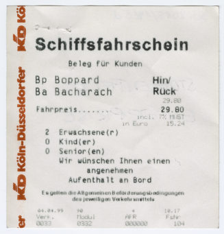 Schiffsfahrschein "Boppard - Bacharach"