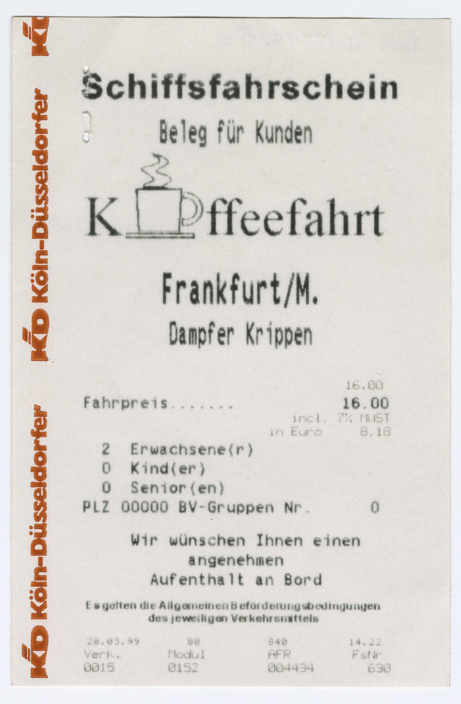 Schiffsfahrschein "Kaffeefahrt Frankfurt/M. Dampfer Krippen"