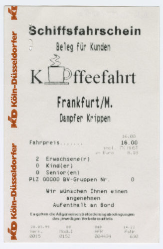 Schiffsfahrschein "Kaffeefahrt Frankfurt/M. Dampfer Krippen"