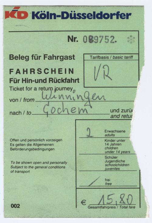 Köln-Düsseldorfer Deutsche Rheinschiffahrt AG (Beteiligte Institution), Schiffsfahrschein "Winningen - Cochem", 1999