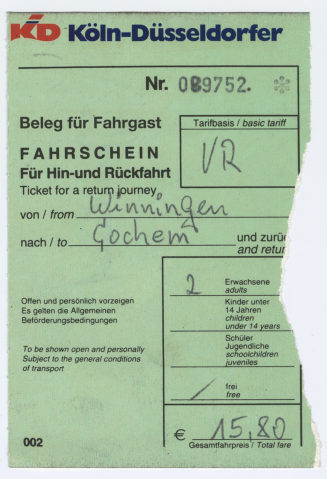 Schiffsfahrschein "Winningen - Cochem"