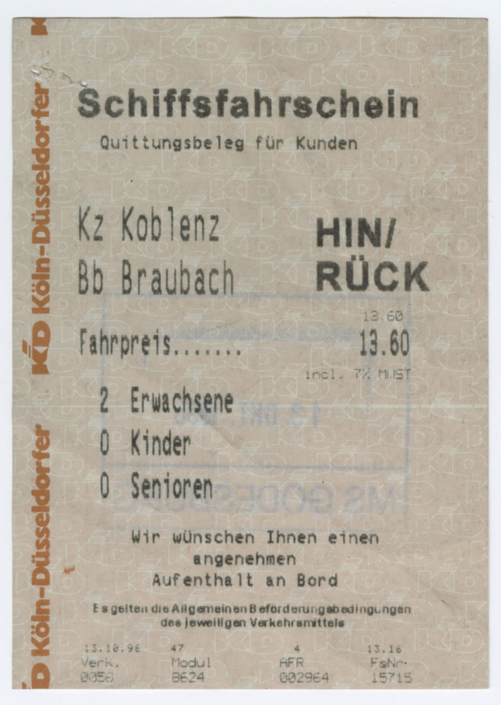 Schiffsfahrschein "Koblenz - Braubach"