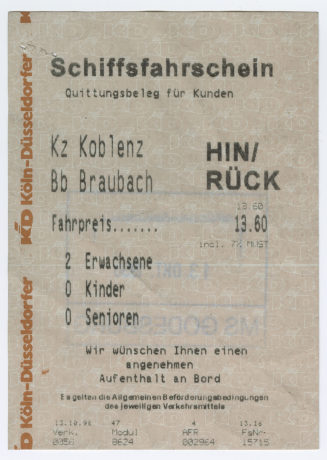 Schiffsfahrschein "Koblenz - Braubach"