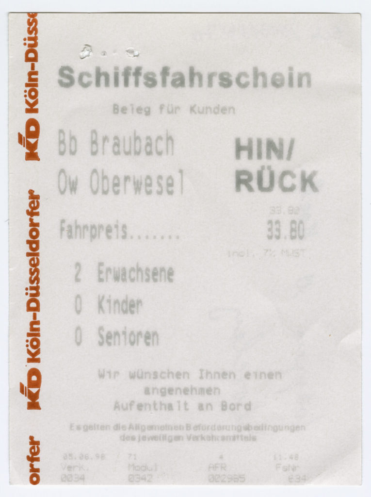 Schiffsfahrschein "Braubach - Oberwesel"