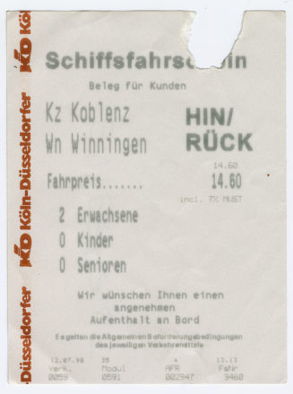 Schiffsfahrschein "Koblenz - Winningen"