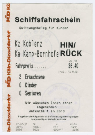 Schiffsfahrschein "Koblenz - Kamp-Bornhofe"