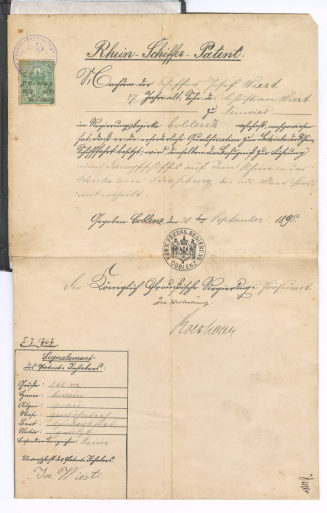 Rheinschiffer-Patent von Josef Wiest
