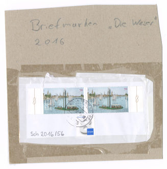 zwei Briefmarken "200 Jahre Dampfschiff Die Weser", eine Ergänzungsbriefmarke "8 Cent"
