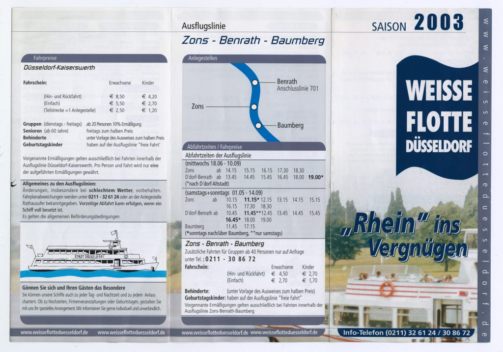 SAISON 2003. WEISSE FLOTTE DÜSSELDORF. "Rhein" ins Vergnügen.