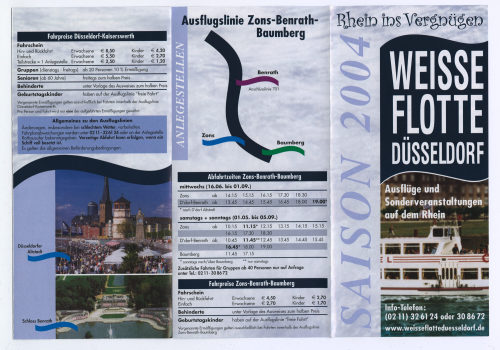 Weisse Flotte Düsseldorf GmbH (Beteiligte Institution), Rhein ins Vergnügen. WEISSE FLOTTE DÜSSELDORF. Ausflüge und Sonderveranstaltungen auf dem Rhein. Saison 2004., 2004