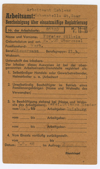 Bescheinigung über einsatzmäßige Registrierung von Wilhelm Förster