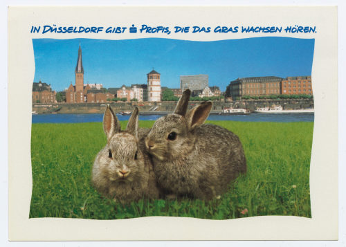 Stadt-Sparkasse Düsseldorf (Beteiligte Institution), Postkarte "IN DÜSSELDORF GIBT [S] PROFIS, DIE DAS GRAS WACHSEN HÖREN.", 20./21. Jahrhundert