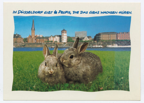 Stadt-Sparkasse Düsseldorf (Beteiligte Institution), Postkarte "IN DÜSSELDORF GIBT [S] PROFIS, DIE DAS GRAS WACHSEN HÖREN.", 20./21. Jahrhundert