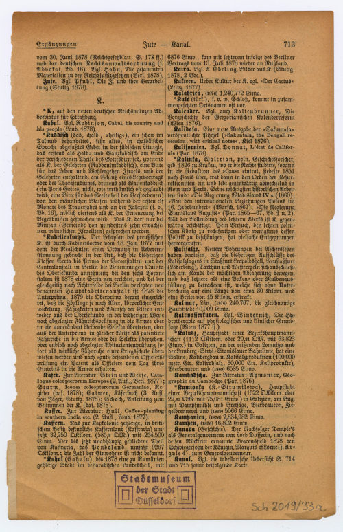 Unbekannt (Urheber*in), Lexikonartikel "Schifffahrtskanäle", 19./20. Jahhundert