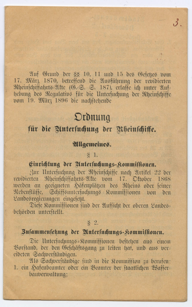 Ordnung für die Untersuchung der Rheinschiffe.