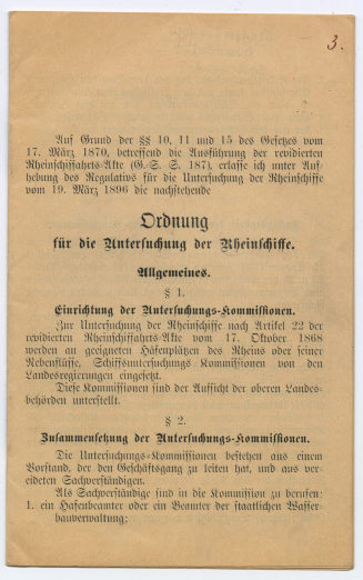 Ordnung für die Untersuchung der Rheinschiffe.