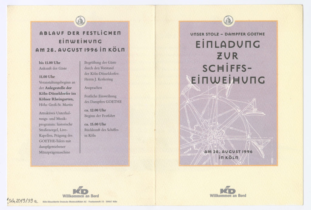 UNSER STOLZ - DAMPFER GOETHE. EINLADUNG ZUR SCHIFFS-EINWEIHUNG