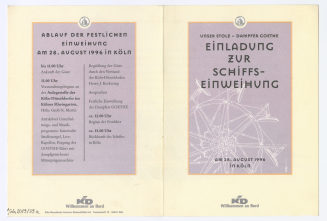 UNSER STOLZ - DAMPFER GOETHE. EINLADUNG ZUR SCHIFFS-EINWEIHUNG