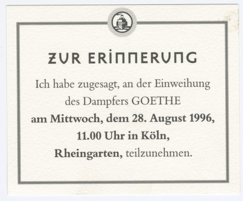 Köln-Düsseldorfer Deutsche Rheinschiffahrt AG (Beteiligte Institution), Terminerinnerungskarte, 1996