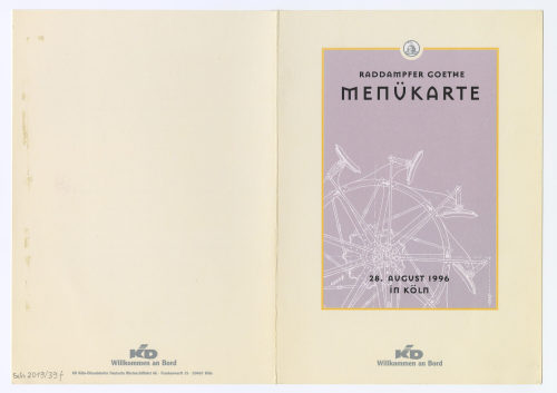 Köln-Düsseldorfer Deutsche Rheinschiffahrt AG (Beteiligte Institution), RADDAMPFER GOETHE. MENÜKARTE, 1996