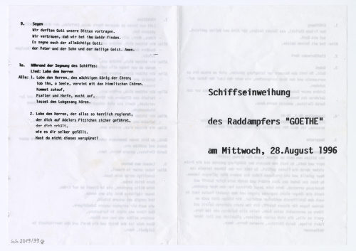 Köln-Düsseldorfer Deutsche Rheinschiffahrt AG (Beteiligte Institution), Schiffseinweihung des Raddampfers "GOETHE" am Mittwoch, 28. August 1996, 1996
