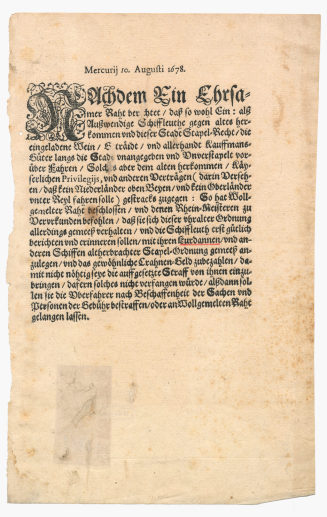 Erlass des Kölner Rates betreffend Stapelrecht "Nachdem Ein Ehrsamer Raht [...]"