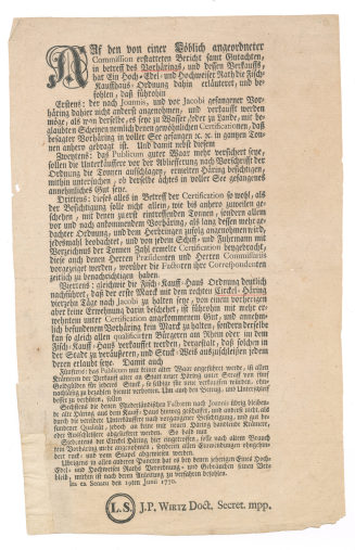 Textanfang "Auf den von einer Loeblich angeordneter Commission erstatteten Bericht samt Gutachten, in betreff des Vorhaerings, und dessen Verkauffs [...]