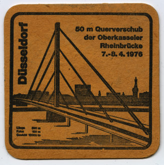 Bierdeckel "50 m Querverschub der Oberkasseler Rheinbrücke 7.-8.4.1976"
