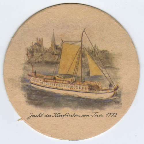 Brauerei Heinrich Reissdorf (Köln) (Beteiligte Institution), Bierdeckel der Brauerei Reissdorf Kölsch "Jacht des Kurfürsten von Trier 1772", 20./21. Jahrhundert