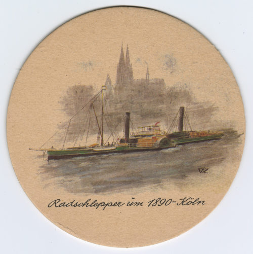 Brauerei Heinrich Reissdorf (Köln) (Beteiligte Institution), Bierdeckel der Brauerei Reissdorf Kölsch "Radschlepper um 1890 - Köln", 20./21. Jahrhundert