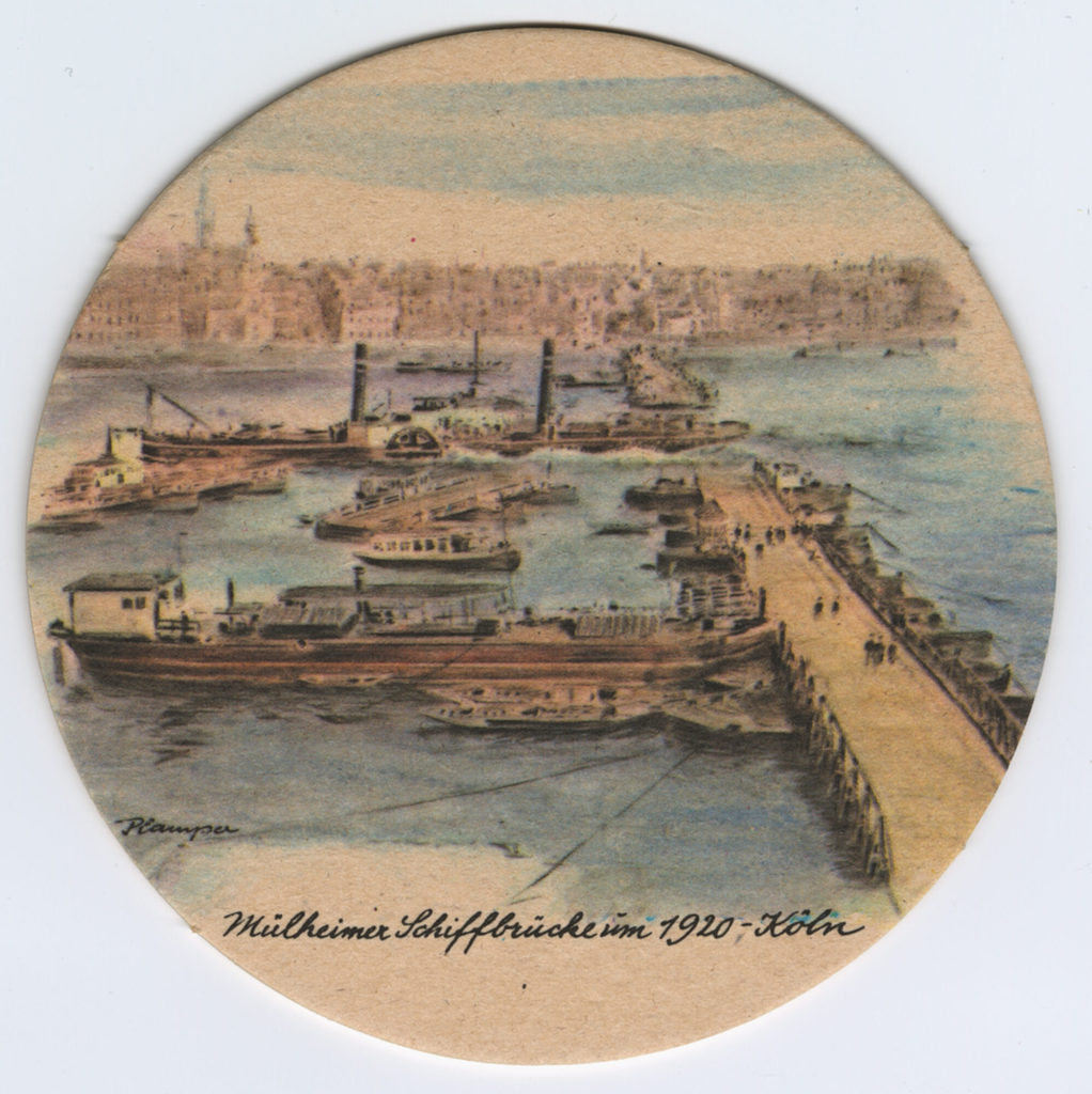 Bierdeckel der Brauerei Reissdorf Kölsch "Mülheimer Schiffbrücke um 1920 - Köln"