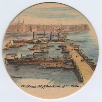 Bierdeckel der Brauerei Reissdorf Kölsch "Mülheimer Schiffbrücke um 1920 - Köln"