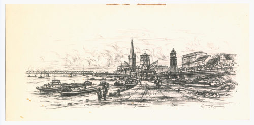 Unbekannt (Künstler*in), Blick vom Unteren Rheinwerft zum Burgplatz, um 1970