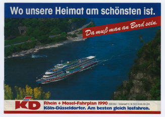 Wo unsere Heimat am schönsten ist. Da muß man an Bord sein. Rhein-Mosel-Fahrplan 1990. Köln-Düsseldorf. Am besten gleich losfahren.