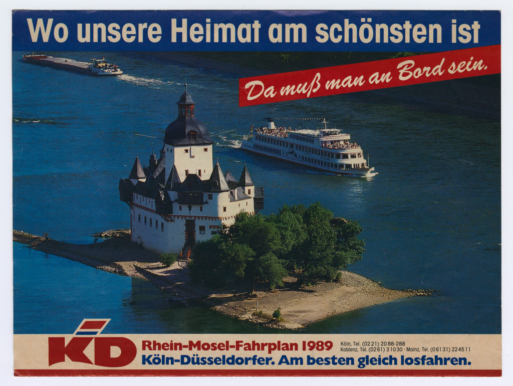 Wo unsere Heimat am schönsten ist. Da muß man an Bord sein. Rhein-Mosel-Fahrplan 1989. Köln-Düsseldorf. Am besten gleich losfahren.
