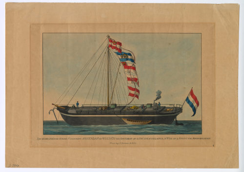 J. Bermann & Sohn (Verlag), DAS NIEDERLÄNDISCHE EISERNE FLUSSCHIFF AMSTERDAM EN WEENEN VON AMSTERDAM AM 18.JUNI 1846, AUSGELAUFEN, IN WIEN AM 9. AUGUST VOR ANKER GEGANGEN., 1. Hälfte des 19. Jahrhunderts