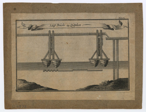 Johann Wilhelm Stör (Kupferstecher*in), Schiff Brücke zu Zütphen., 1. Hälfte des 18. Jahrhunderts