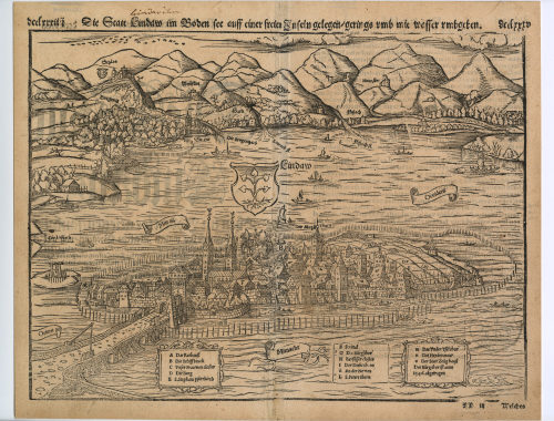 Unbekannt (Künstler*in), Die Statt Lindaw im Boden see auff einer freien Inseln gelegen/gerings umb mit wasser umgeben., 1560
