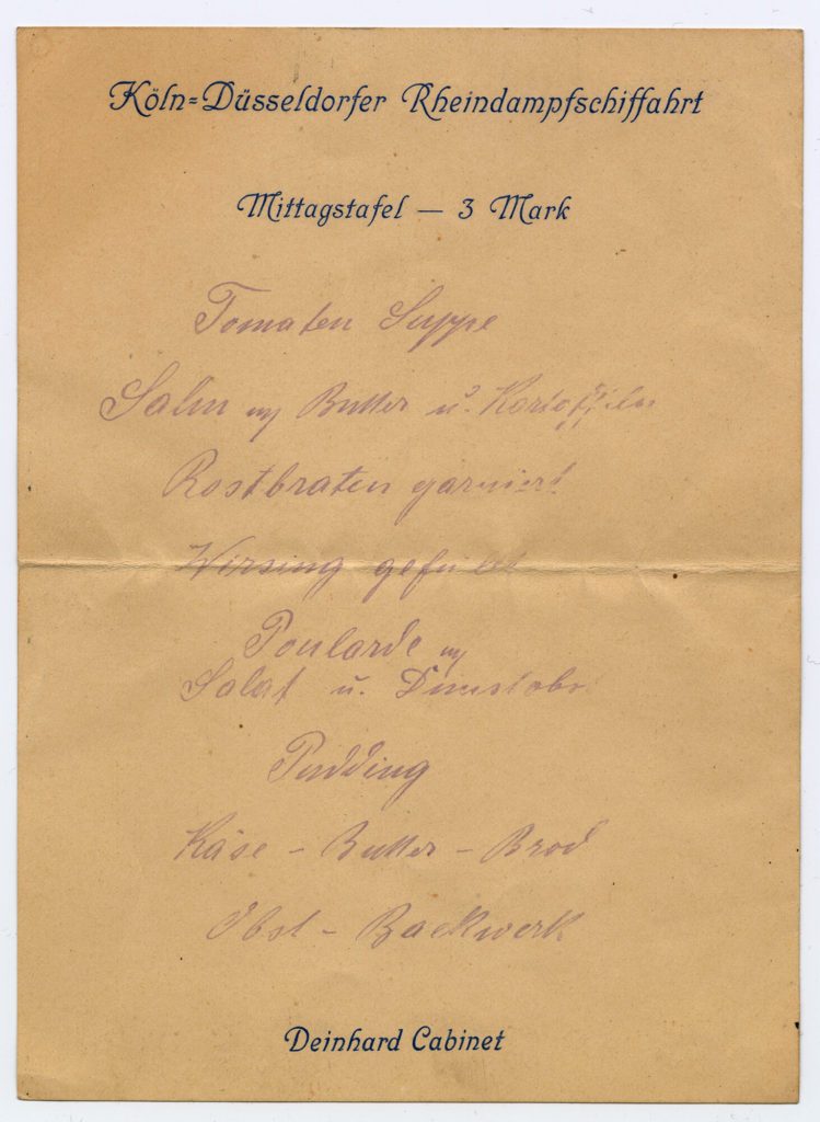 Köln = Düsseldorfer Rheindampfschiffahrt. Mittagstafel – 3 Mark