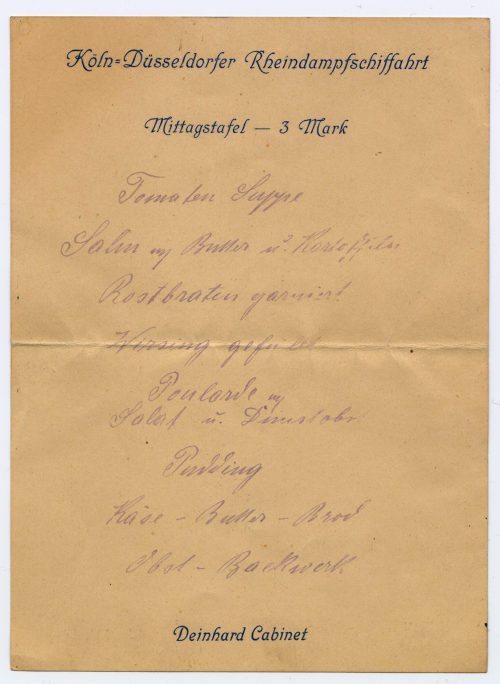 Köln-Düsseldorfer Deutsche Rheinschiffahrt AG (Beteiligte Institution), Köln = Düsseldorfer Rheindampfschiffahrt. Mittagstafel – 3 Mark, 1945-1970