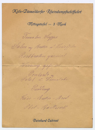 Köln = Düsseldorfer Rheindampfschiffahrt. Mittagstafel – 3 Mark